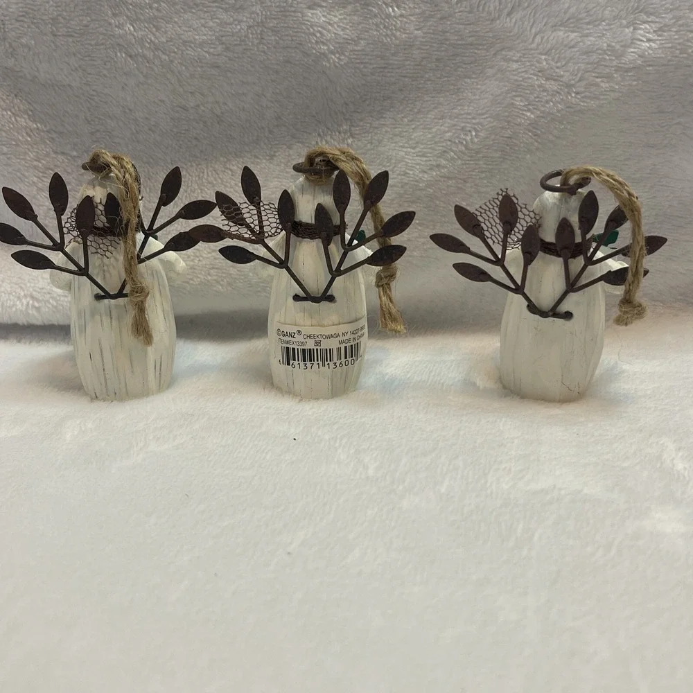 Ganz Lot of 3 Snowman Angel Ornaments wood Metal w/sign Friends Love Holiday Joy